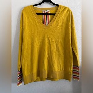 Boden V Neck Sweater Cotton Emilia Mustard Yellow Rainbow M Preppy Classic